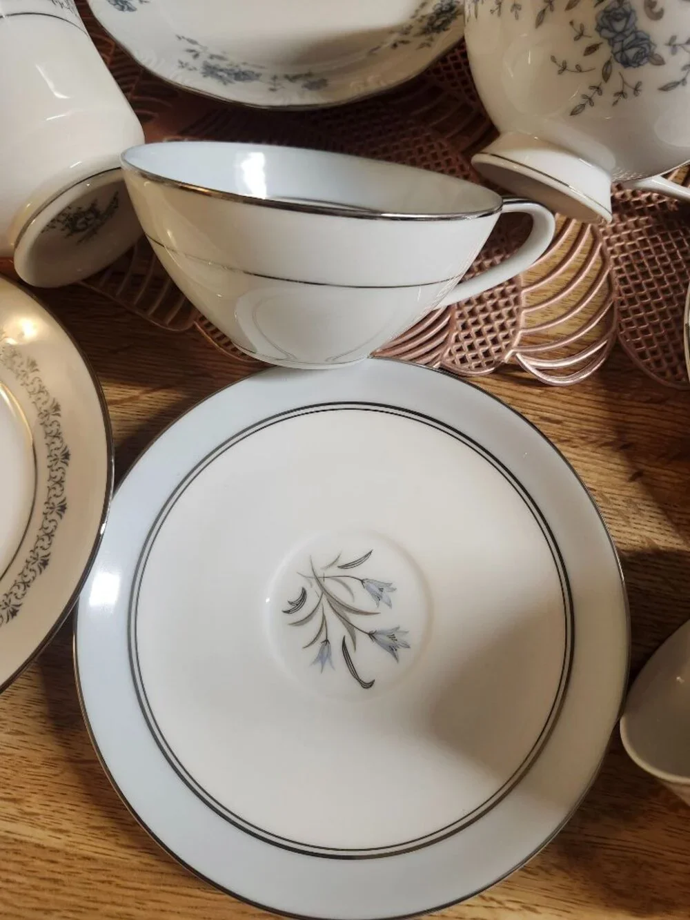 Mismatched China Tea Cups & Saucers Blues 5 Sets Floral Porcelain